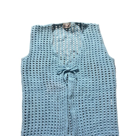 Vtg Lerner Shops Blue Crotched Sweater Vest Sz S Hippie Boho Festival - Picture 6 of 10